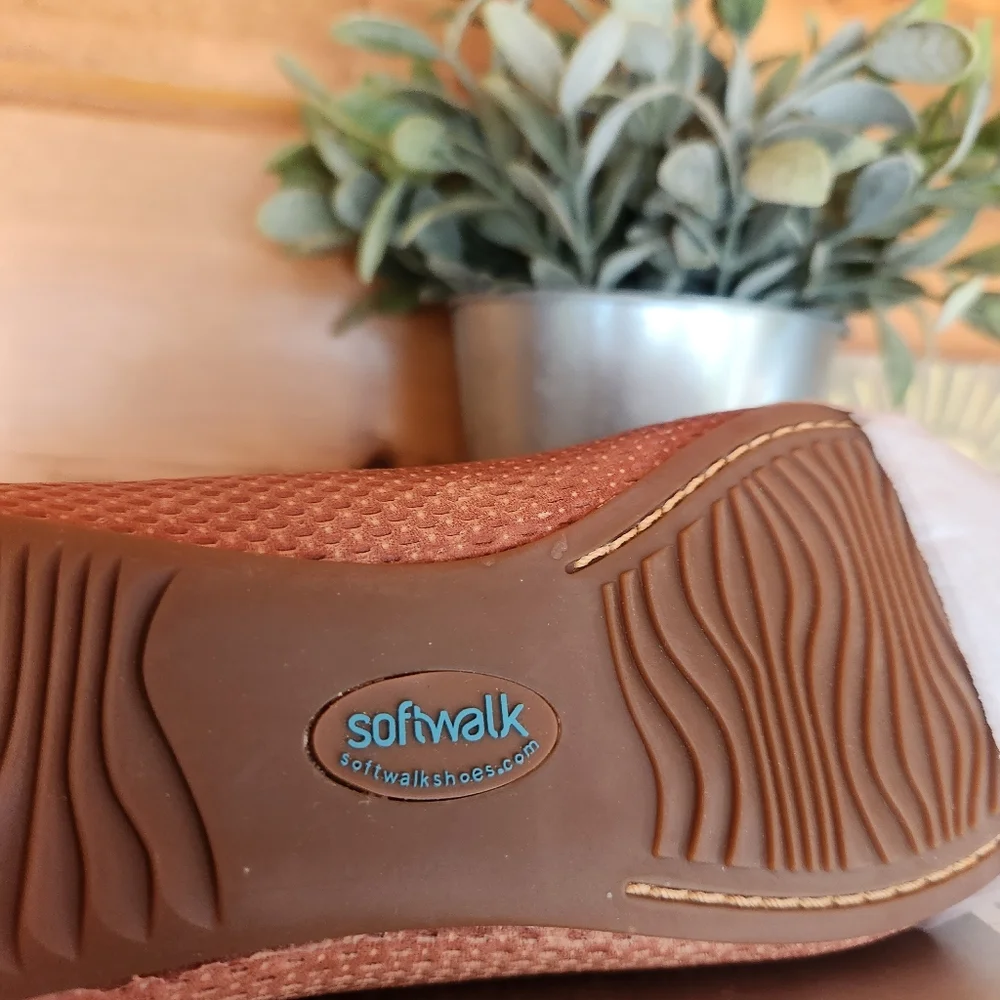 SoftWalk 💜 NWT Napa Embossed Ballet Flat Brandy Brown Leather Shoe Comfort 5.5M